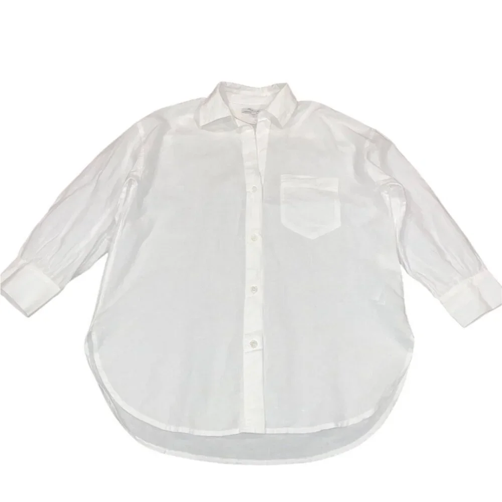 NWT Madewell Women's Sz S White Shirred Button-Up Shirt in Linen-Cotton NV186 - Picture 3 of 10
